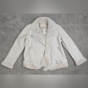 Nwt - BlankNYC Cream Faux Leather Moto Jacket Belted Zip Pockets Women’s M